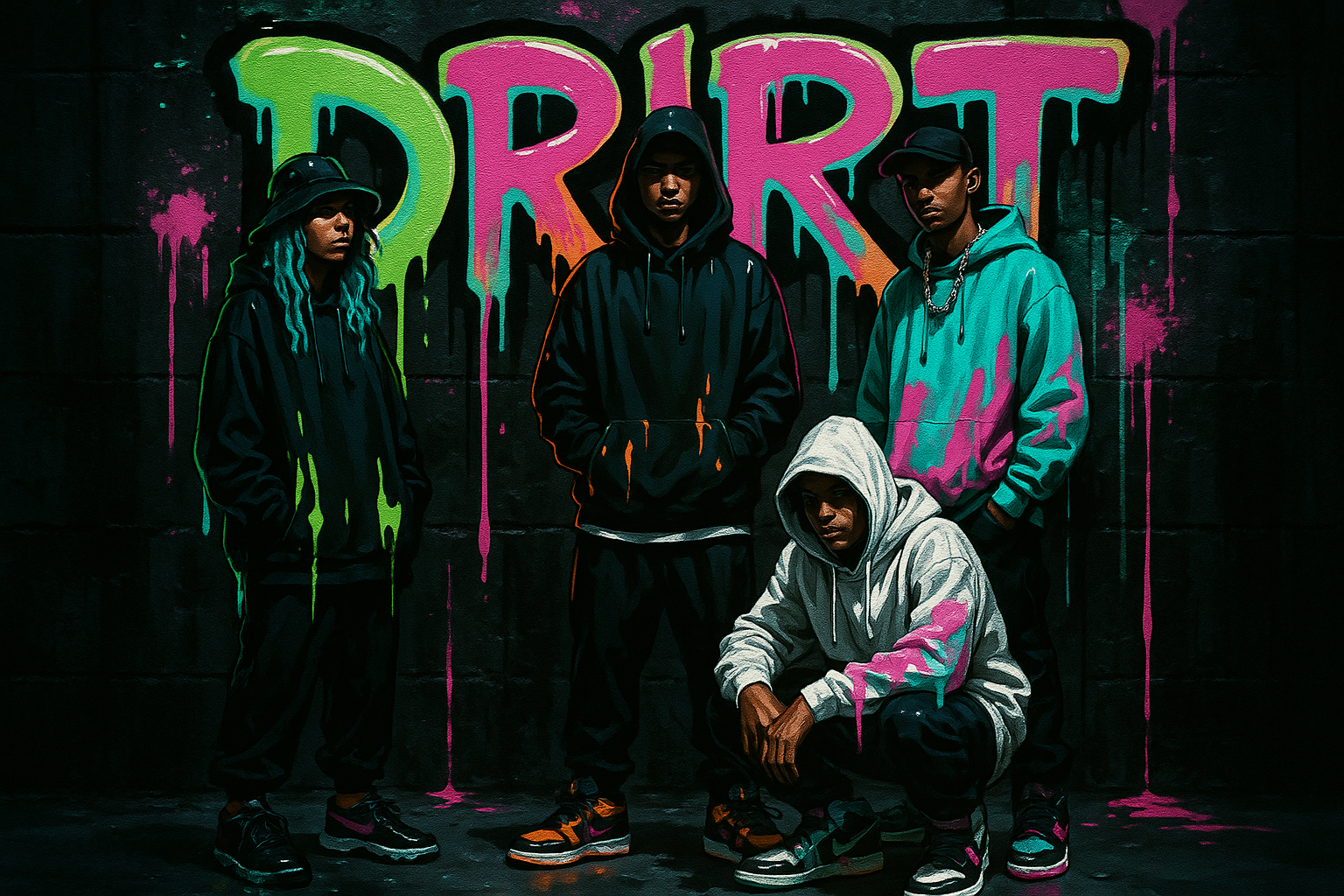 Drip street style with DRIRT Brand word 
